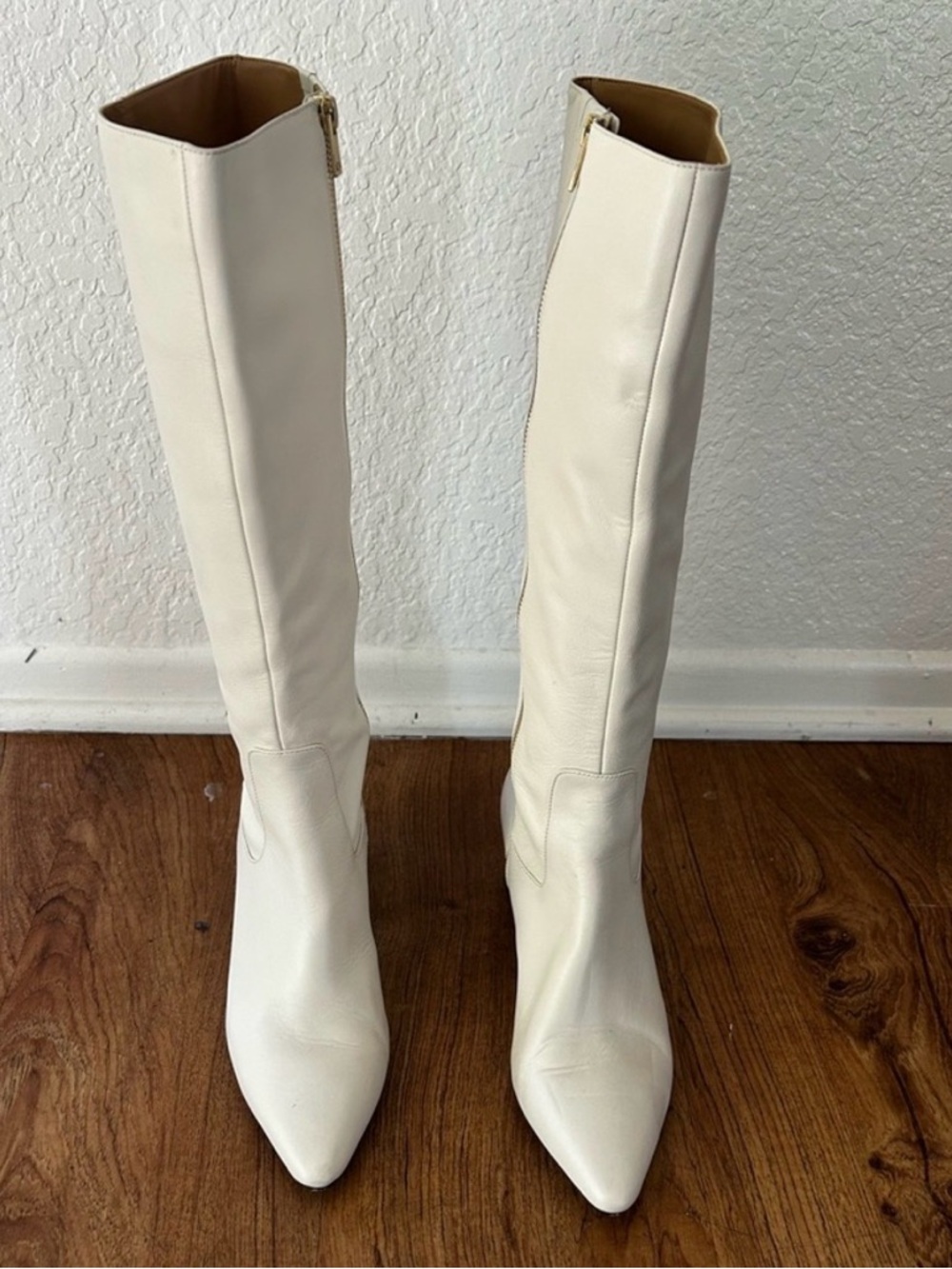 Calvin Klein Knee-High Pointed Toe Boots in Ivory